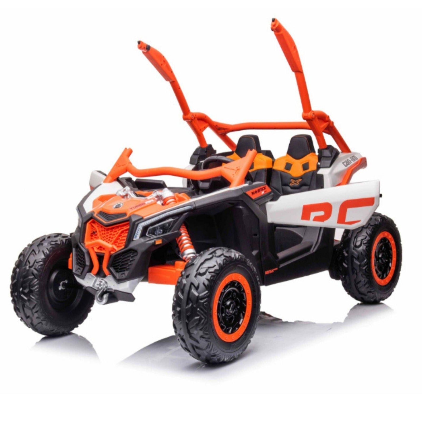 Orange Licensed LX Performance Edition 2x24V Can-Am Maverick 4WD Double 24V Battery Pack, 2-Seater Kids' Buggy W/ Music, EVA Rubber Wheels, Leather Seats & RC.