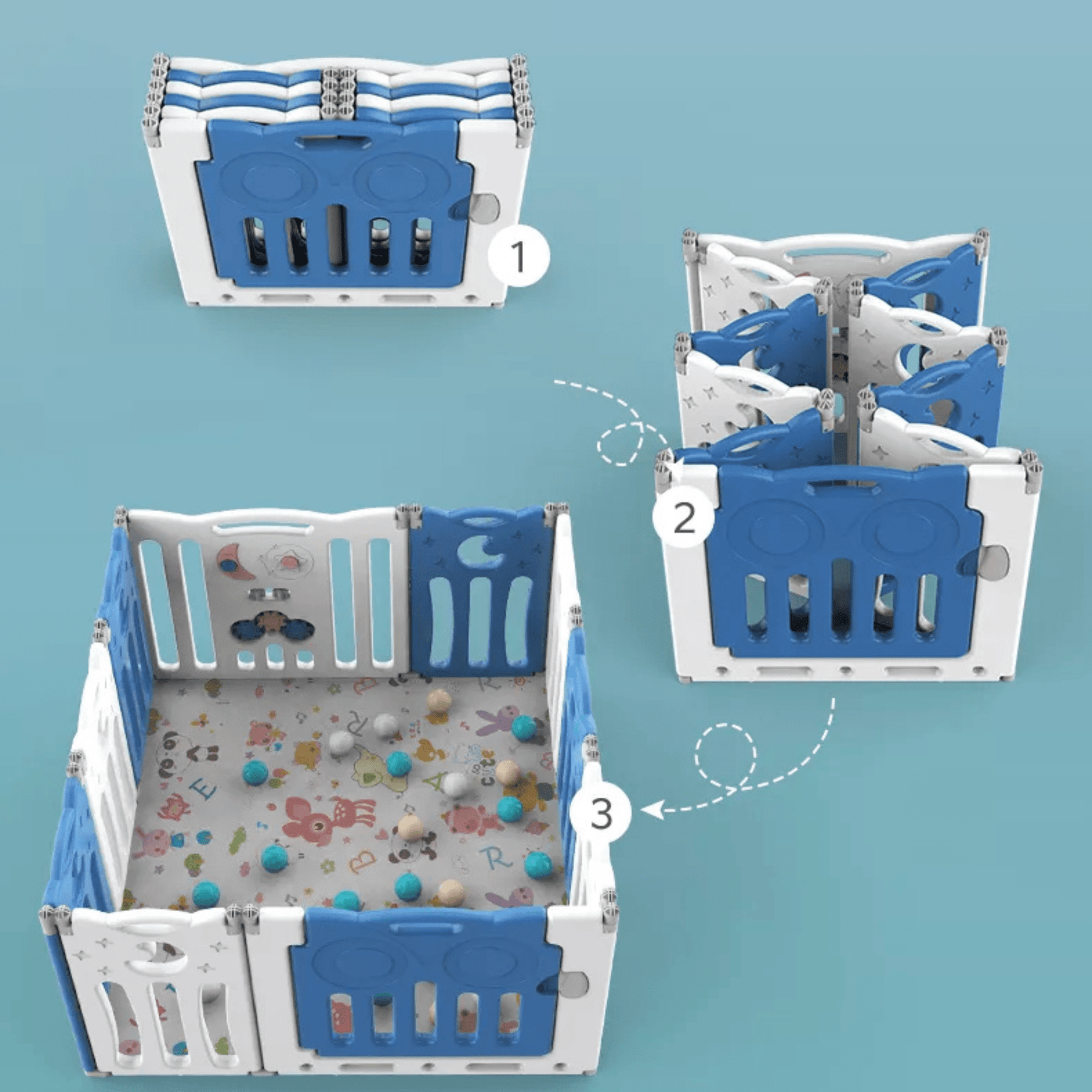Blue 20 Panels Indoor/Outdoor Foldable Playpen, Fence, Interactive Safety Play Yard  for Toddlers and Infants