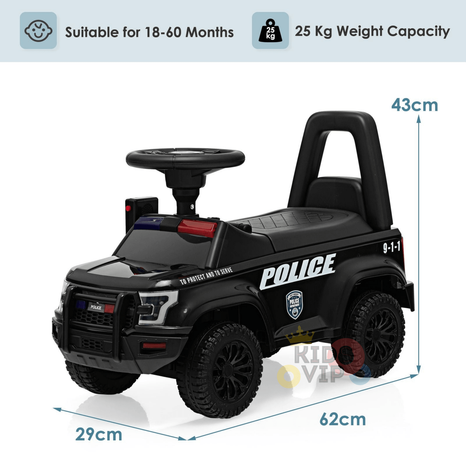 6V Ultimate 3-in-1 Toddler Police Truck W/ Bluetooth Music, Emergency Siren & Lights.