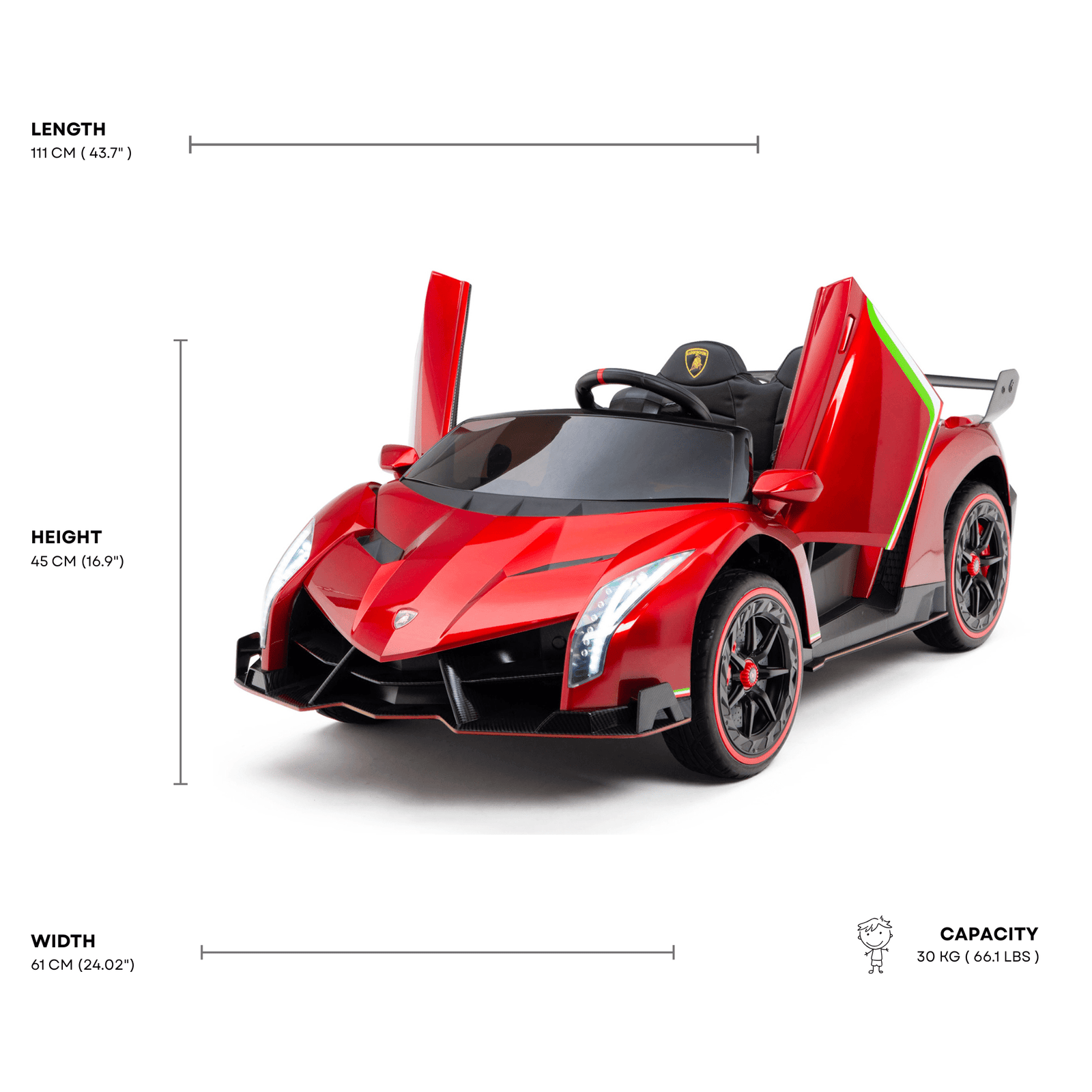 12V Red Lamborghini Veneno 4X4 Limited Edition Ride-on Car W/ EVA Rubber Wheels, Bluetooth & RC.
