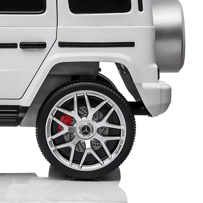24V Exclusive White Mercedes Benz G63 2-Seater 4x4 Kids' Ride-on SUV W/ EVA Wheels, Leather Seats, Light-up Logo, BT & RC.