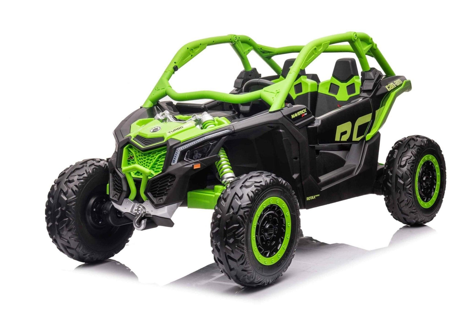 Green Licensed LX Performance Edition 2x24V Can-Am Maverick 4WD Double 24V Battery Pack, 2-Seater Kids' Buggy W/ Music, EVA Rubber Wheels, Leather Seats & RC.