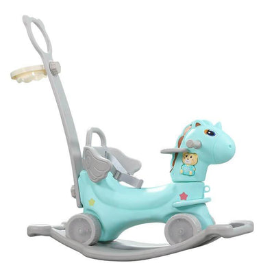 Kids' & Toddlers' 3-in-1 Foot to Floor Ride-on Rocking Riding Toy W/ Handle, Music & Basketball Hoop.