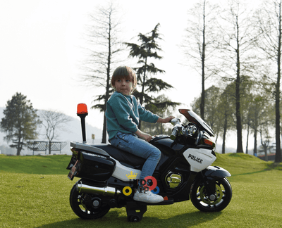 24V Police Officer Edition Kids' Motorcycle W/ Rubber Wheels, Emergency Siren, Lights & Music.