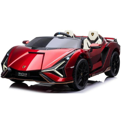 24V Luxurious Rosso Leto Lamborghini Sian 2-Seater 4x4 Ride-On Car W/ EVA Rubber Wheels, BT & RC.