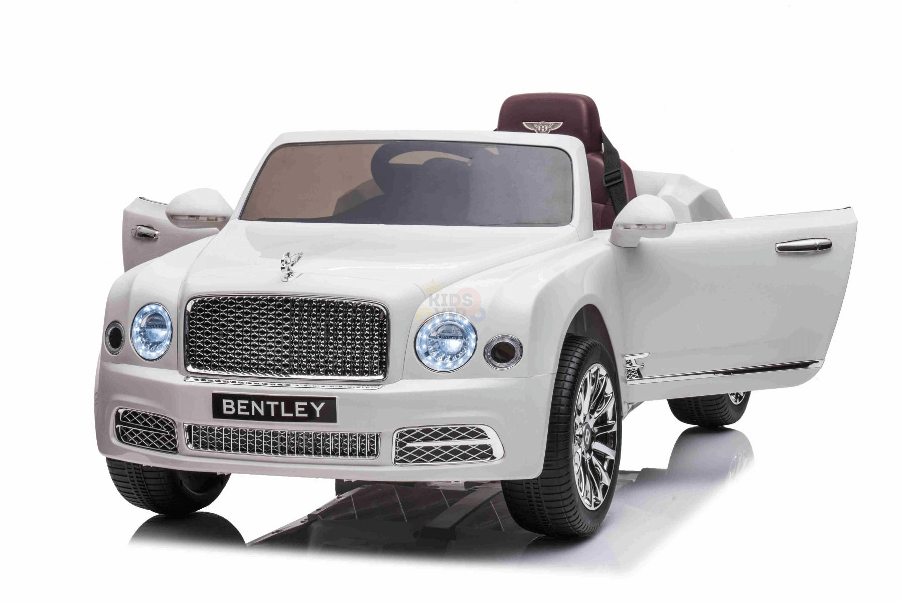12V White Luxury Bentley Mulsanne Kids' Ride-on Car W/ EVA Rubber Wheels, Music & RC.