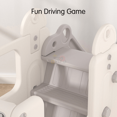 Kids' and Toddlers' Bus Edition Interactive Indoor / Outdoor Playhouse Playset W/ Slide, Closed Steps & Basketball Hoop.