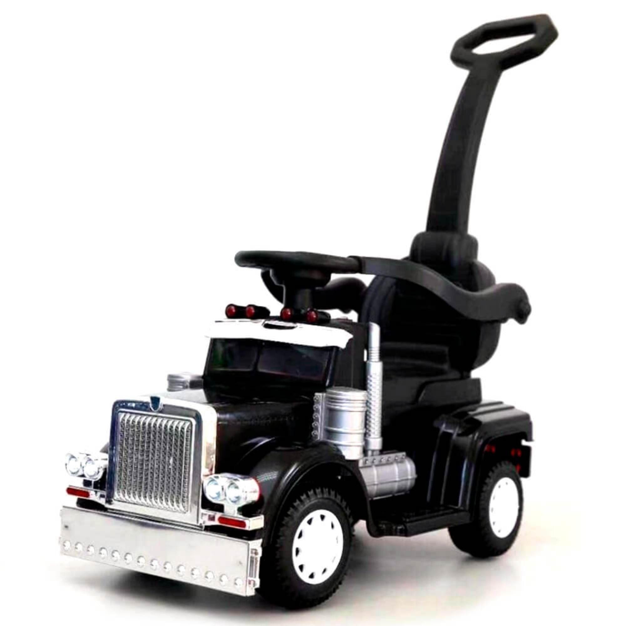 6V Black Big Rig Edition 3-in-1 Convertible Ride-on Truck and Push-Car W/ Remote Control.