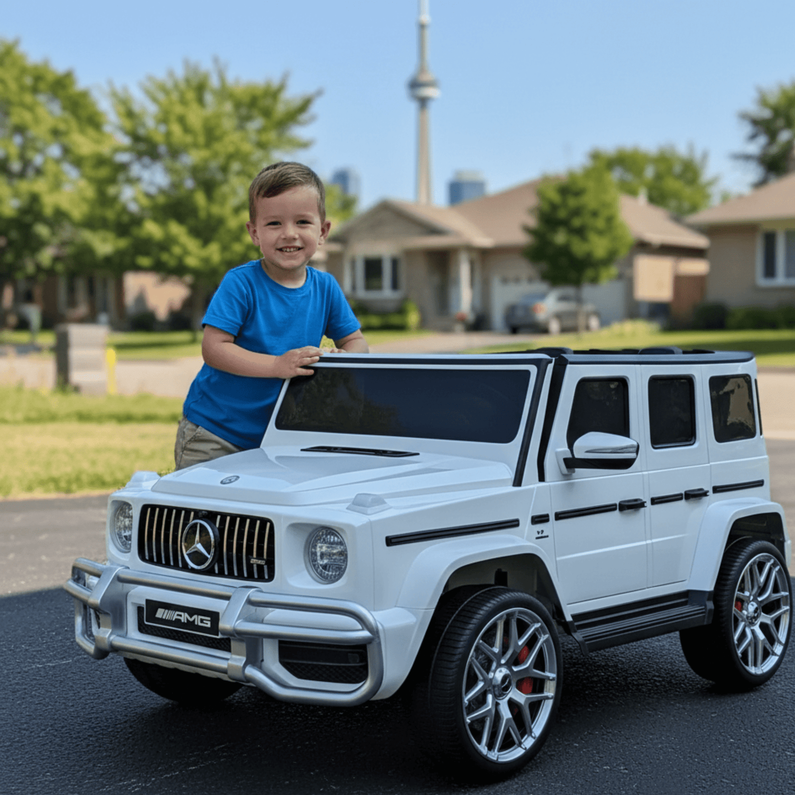 24V Exclusive White Mercedes Benz G63 2-Seater 4x4 Kids' Ride-on SUV W/ EVA Wheels, Leather Seats, Light-up Logo, BT & RC.