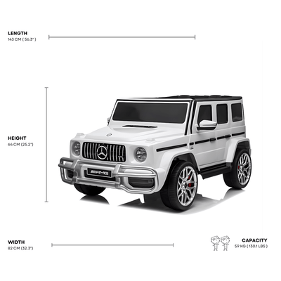 24V Exclusive White Mercedes Benz G63 2-Seater 4x4 Kids' Ride-on SUV W/ EVA Wheels, Leather Seats, Light-up Logo, BT & RC.