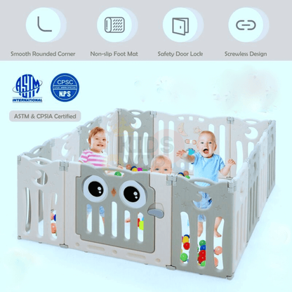 Grey 16 Panels Indoor/Outdoor Foldable Playpen, Fence, Interactive Safety Play Yard  for Toddlers and Infants.