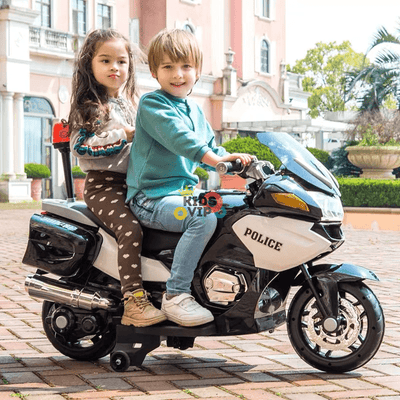 24V Police Officer Edition Kids' Motorcycle W/ Rubber Wheels, Emergency Siren, Lights & Music.