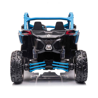Blue Licensed LX Performance Edition 2x24V Can-Am Maverick 4WD Double 24V Battery Pack, 2-Seater Kids' Buggy W/ Music, EVA Rubber Wheels, Leather Seats & RC.