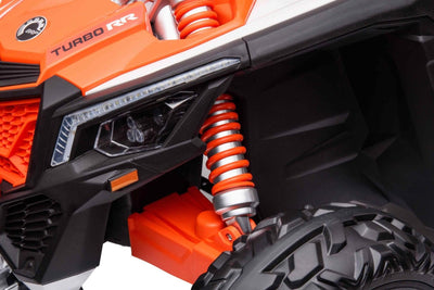 Orange Licensed LX Performance Edition 2x24V Can-Am Maverick 4WD Double 24V Battery Pack, 2-Seater Kids' Buggy W/ Music, EVA Rubber Wheels, Leather Seats & RC.