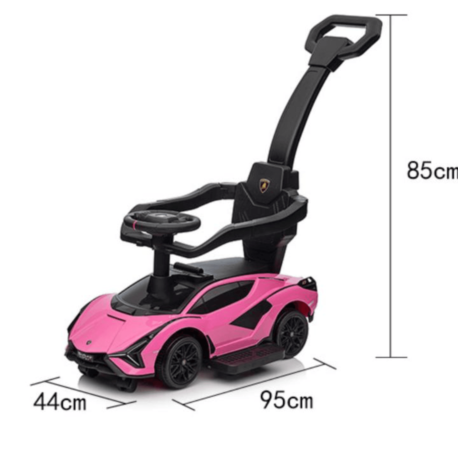 Pink Complete Edition Lamborghini Sian 3-in-1 Push Car / Stroller W/ Detachable Handle, Safety Guards, Lights & Music.