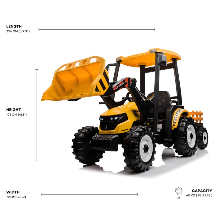 24V Kids' XXL Upgraded 6-Wheel Tractor W/ Trailer, Leather Seat, Music, Lights & RC.