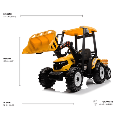24V Kids' XXL Upgraded 6-Wheel Tractor W/ Trailer, Leather Seat, Music, Lights & RC.