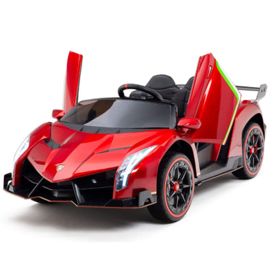 12V Red Lamborghini Veneno 4X4 Limited Edition Ride-on Car W/ EVA Rubber Wheels, Bluetooth & RC.
