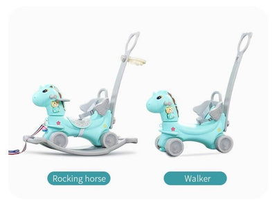 Kids' & Toddlers' 3-in-1 Foot to Floor Ride-on Rocking Riding Toy W/ Handle, Music & Basketball Hoop.