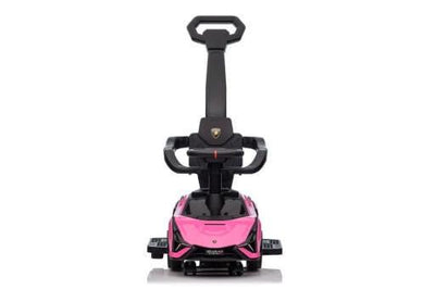 Pink Complete Edition Lamborghini Sian 3-in-1 Push Car / Stroller W/ Detachable Handle, Safety Guards, Lights & Music.