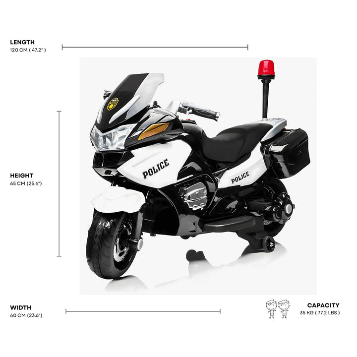 24V Police Officer Edition Kids' Motorcycle W/ Rubber Wheels, Emergency Siren, Lights & Music.