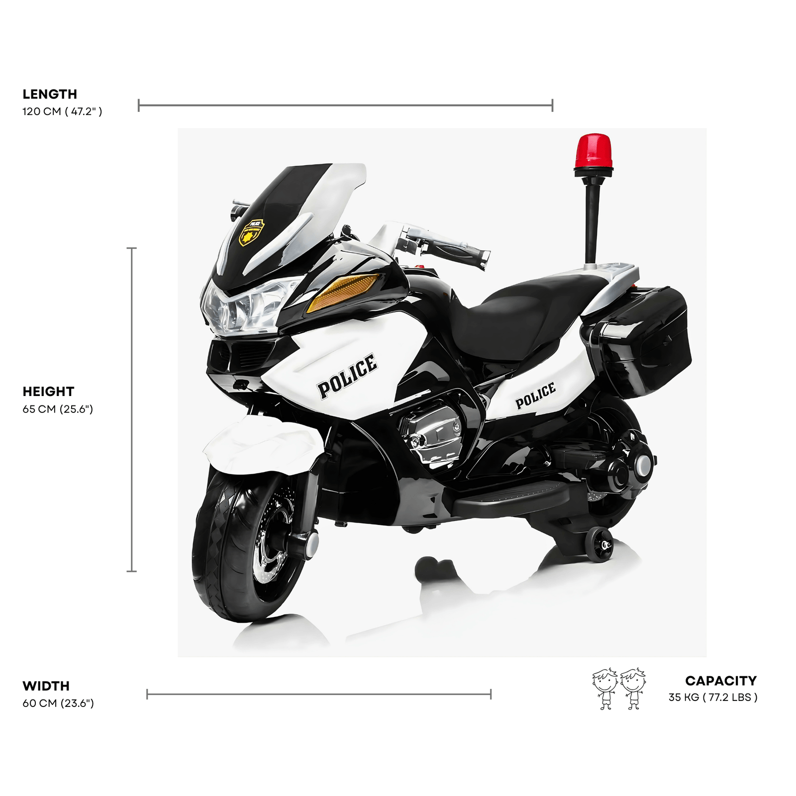 24V Police Officer Edition Kids' Motorcycle W/ Rubber Wheels, Emergency Siren, Lights & Music.