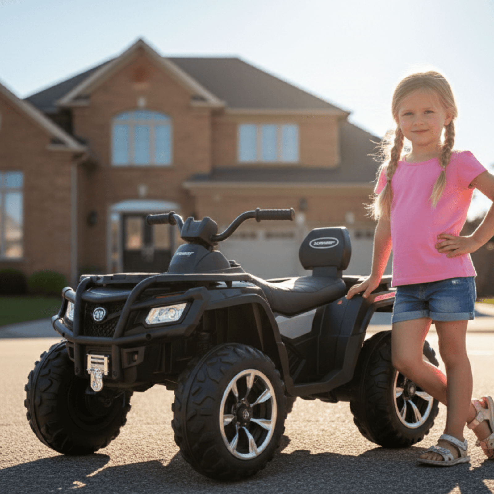 24V White Upgraded Titan Edition 4x4 Ride-On Quad ATV W/ EVA Rubber Wheels, Bluetooth Music & Lights.