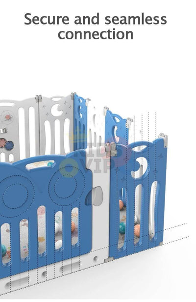Blue 16 Panels Indoor/Outdoor Foldable Playpen, Fence, Interactive Safety Play Yard  for Toddlers and Infants.