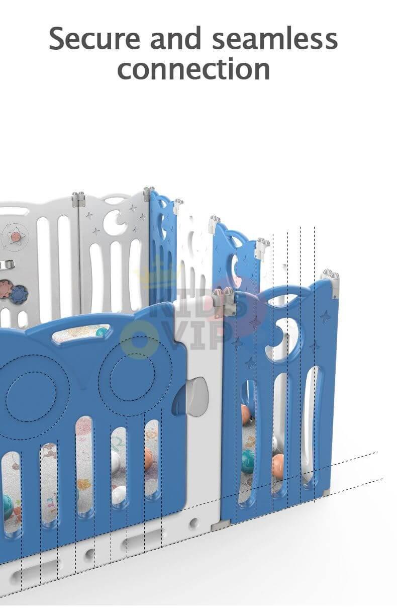 Blue 16 Panels Indoor/Outdoor Foldable Playpen, Fence, Interactive Safety Play Yard  for Toddlers and Infants.