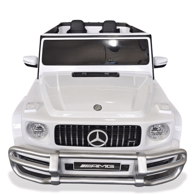24V Exclusive White Mercedes Benz G63 2-Seater 4x4 Kids' Ride-on SUV W/ EVA Wheels, Leather Seats, Light-up Logo, BT & RC.
