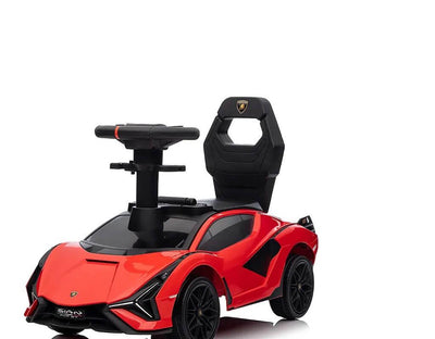 Red Complete Edition Lamborghini Sian 3-in-1 Push Car / Stroller W/ Detachable Handle, Safety Guards, Lights & Music.