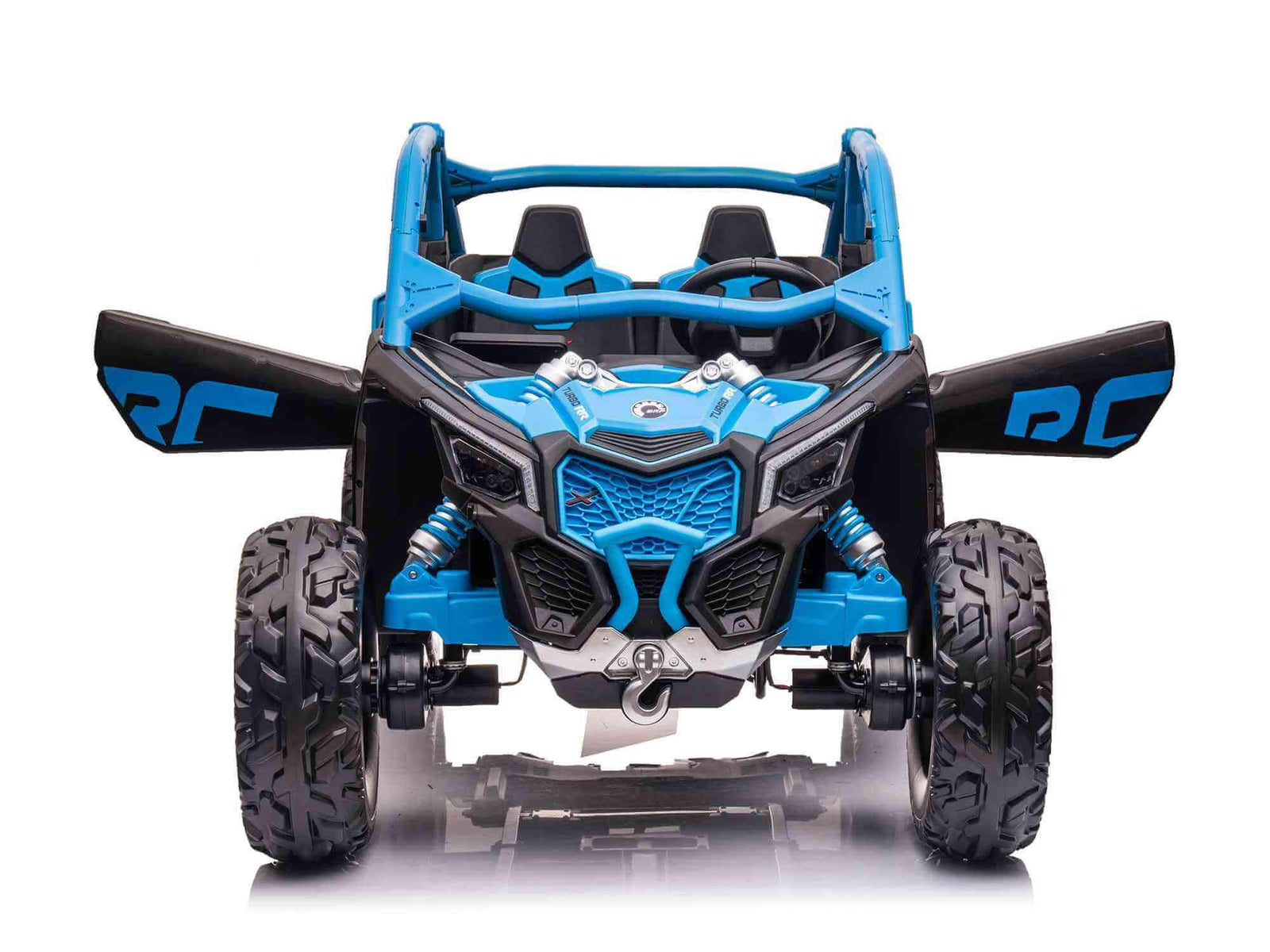Blue Licensed LX Performance Edition 2x24V Can-Am Maverick 4WD Double 24V Battery Pack, 2-Seater Kids' Buggy W/ Music, EVA Rubber Wheels, Leather Seats & RC.