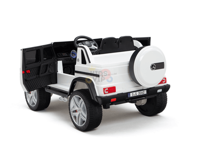 12V White Luxury Mercedes Maybach G650s Kids' 4x4 Ride-on SUV W/ Rubber Wheels, Music & RC.
