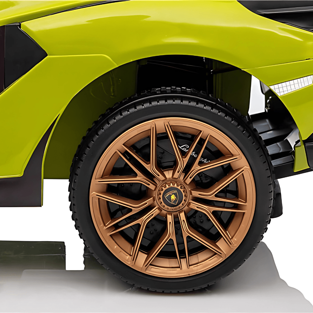 Green Complete Edition Lamborghini Sian 3-in-1 Push Car / Stroller W/ Detachable Handle, Safety Guards, Lights & Music.