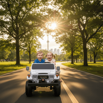 24V White 2-Seater Premium Edition Toyota 4x4 Truck for Kids W/ EVA Rubber Wheels, Music & RC.