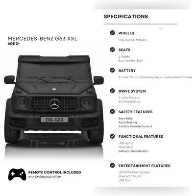 2x24V Platinum Matte Black Edition XXL 4x4 Mercedes G63 Kids' Ride on SUV W/ MP4, EVA Rubber Wheels & RC.