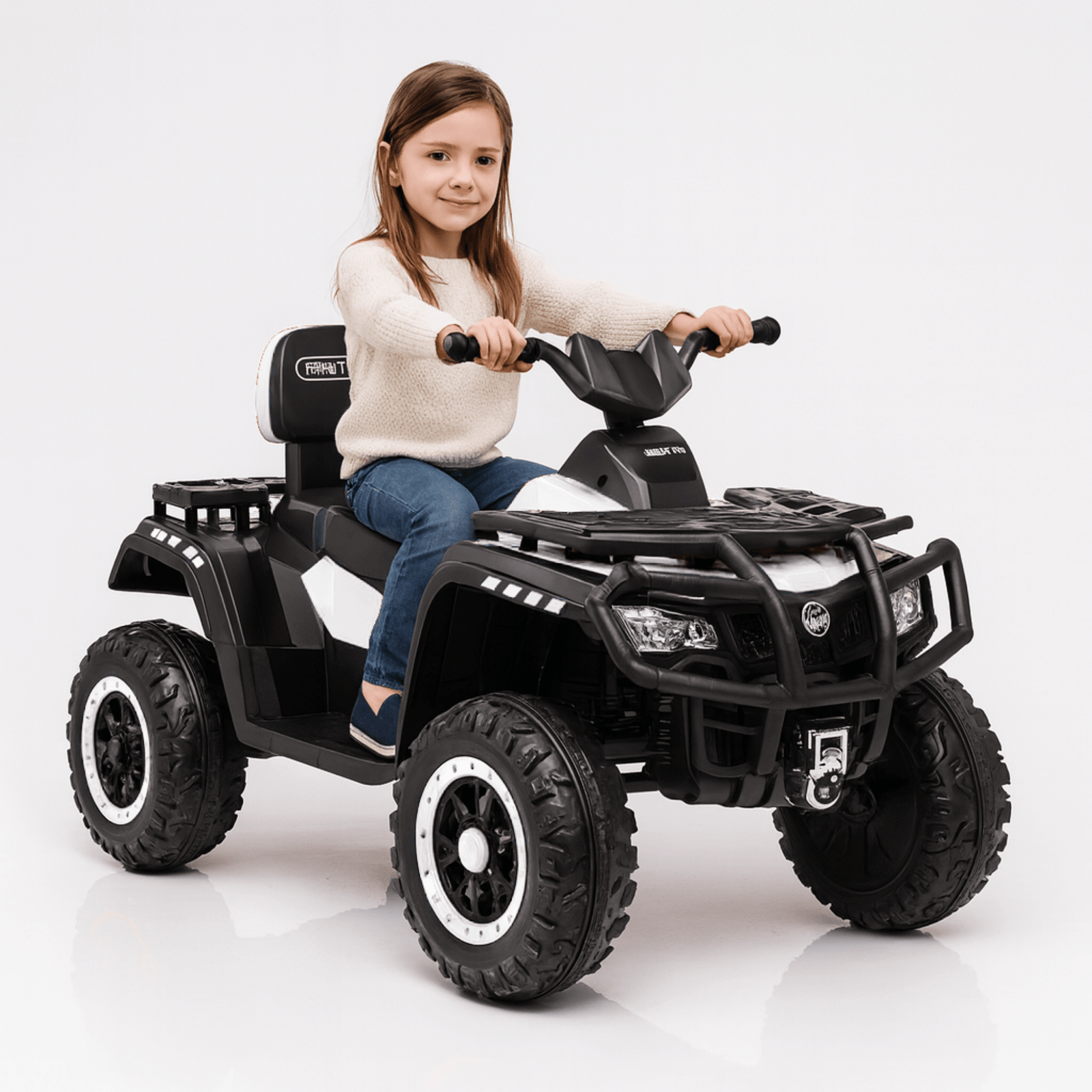 24V White Upgraded Titan Edition 4x4 Ride-On Quad ATV W/ EVA Rubber Wheels, Bluetooth Music & Lights.