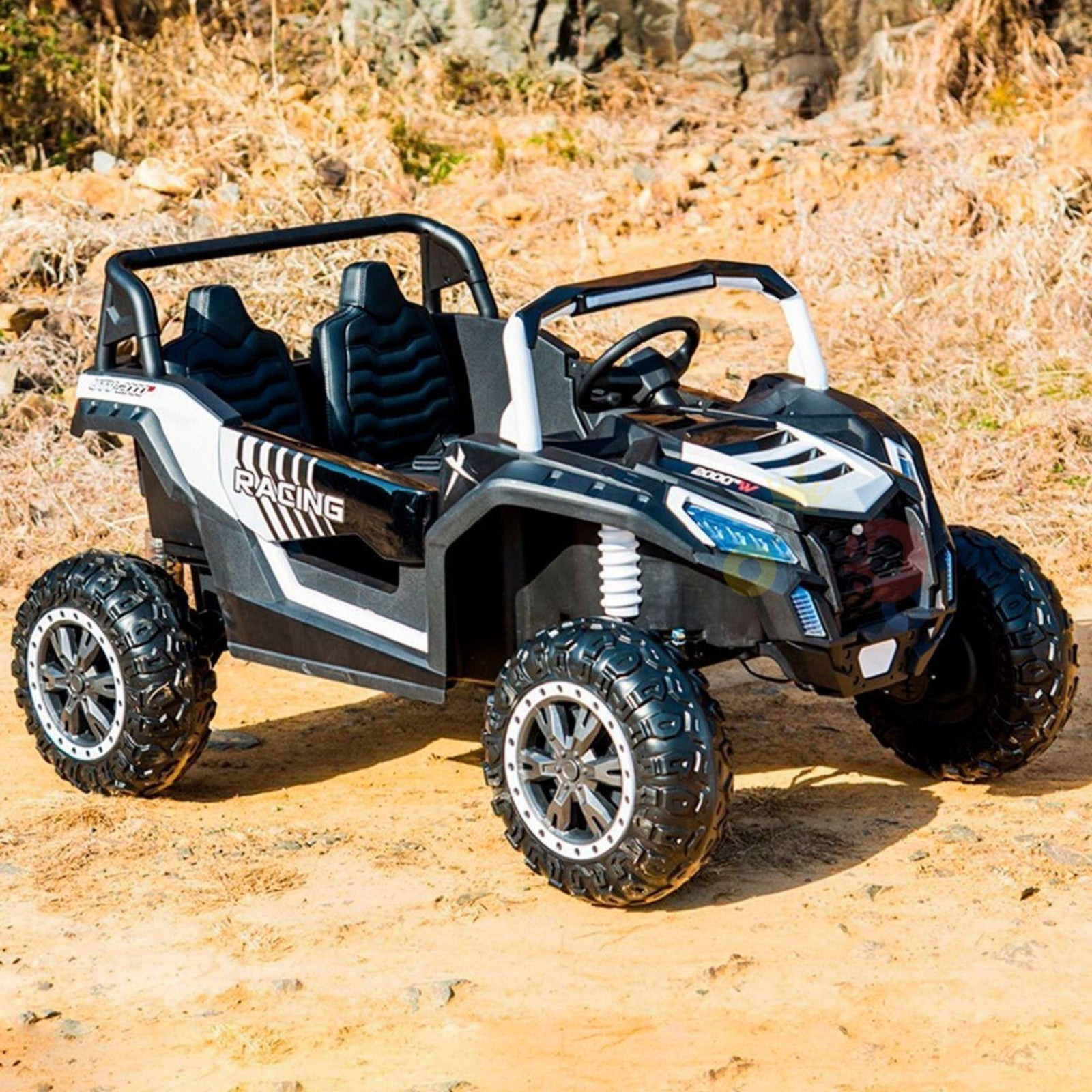 White 2-Seater XXL Edition Blade BT 24V/4WD Kids' Exclusive Buggy/UTV With Rubber Wheels, Leather Seats, Music & RC.