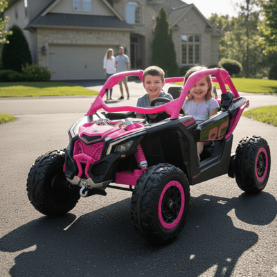 Pink Licensed LX Performance Edition 2x24V Can-Am Maverick 4WD Double 24V Battery Pack, 2-Seater Kids' Buggy W/ Music, EVA Rubber Wheels, Leather Seats & RC.