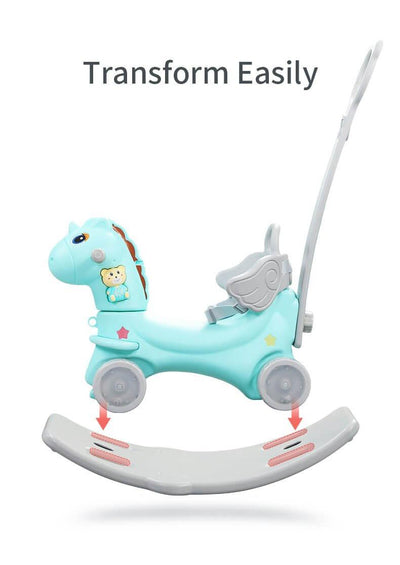 Kids' & Toddlers' 3-in-1 Foot to Floor Ride-on Rocking Riding Toy W/ Handle, Music & Basketball Hoop.