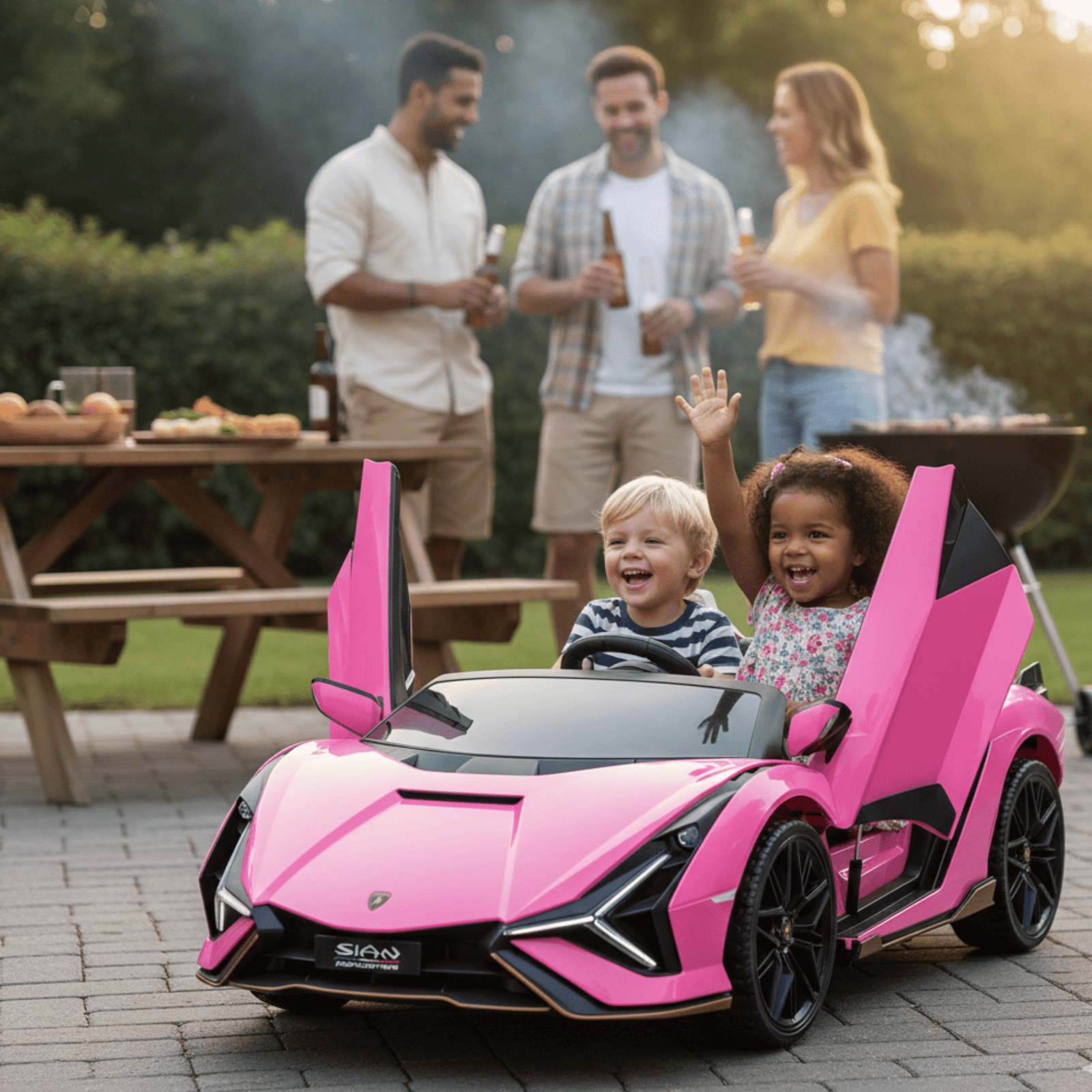24V Luxurious Pink Lamborghini Sian 2-Seater 4x4 Ride-On Car W/ EVA Rubber Wheels, BT & RC.