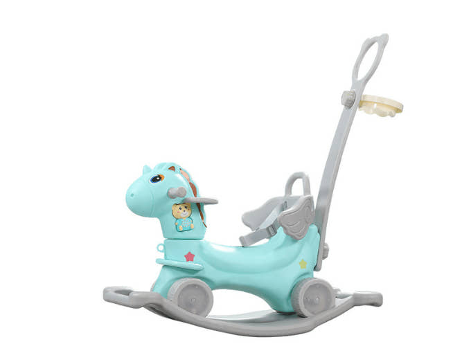 Kids' & Toddlers' 3-in-1 Foot to Floor Ride-on Rocking Riding Toy W/ Handle, Music & Basketball Hoop.