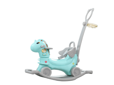 Kids' & Toddlers' 3-in-1 Foot to Floor Ride-on Rocking Riding Toy W/ Handle, Music & Basketball Hoop.