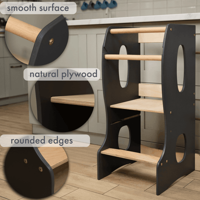 Stable Montessori Tower: Wooden Growing Chair - Grey.