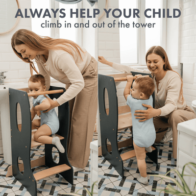 Stable Montessori Tower: Wooden Growing Chair - Grey.