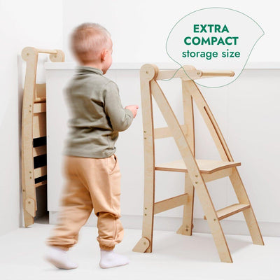 Toddler Tower: Foldable Step Stool for Toddlers - Beige.