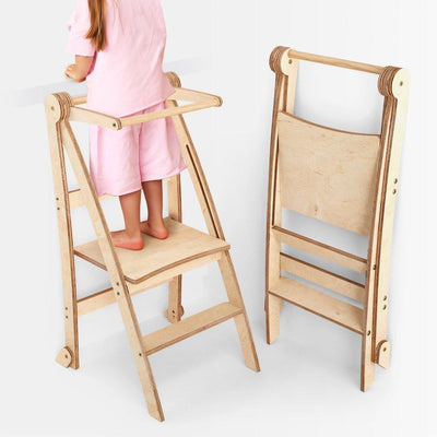 Toddler Tower: Foldable Step Stool for Toddlers - Beige.