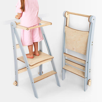 Toddler Tower: Foldable Step Stool for Toddlers - Gray.
