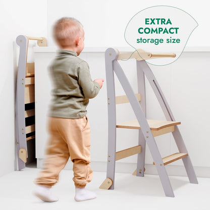 Toddler Tower: Foldable Step Stool for Toddlers - Gray