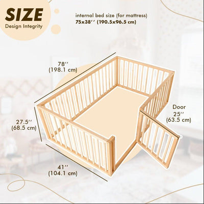 Twin Size Bed Frame for Toddlers with Fence.